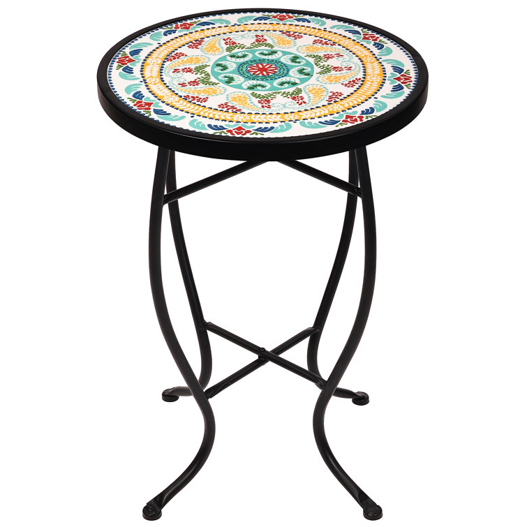 Charlton Home® Round Side Ceramic Tile Top Indoor And Outdoor Accent